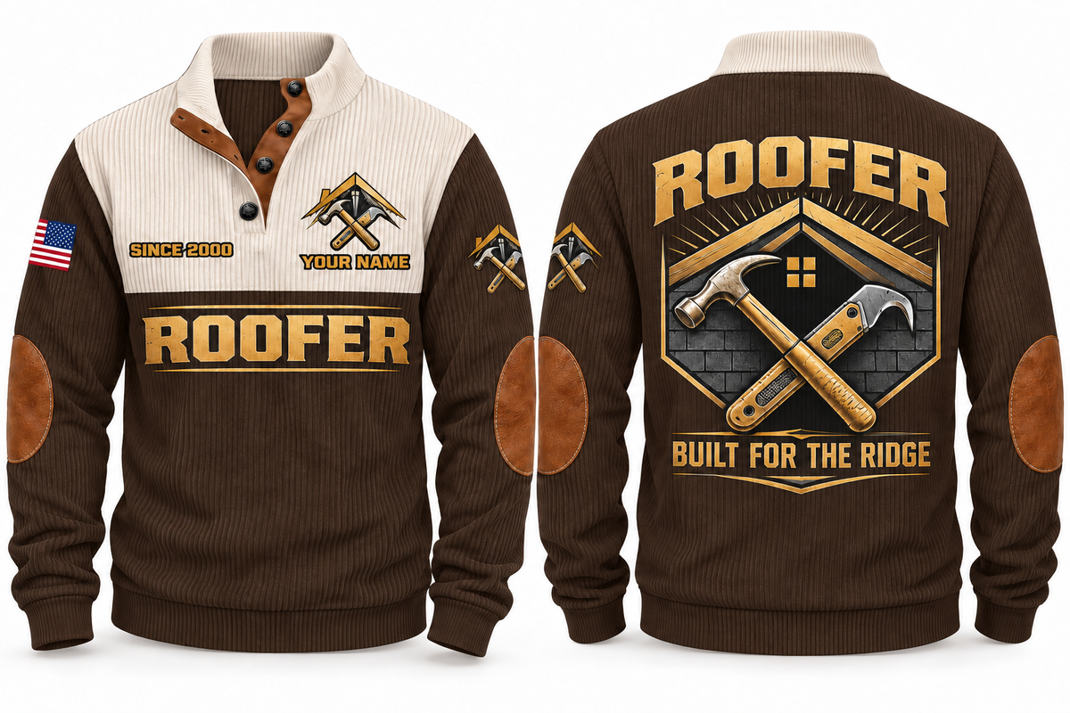 Roofer Ridge Line Sports Sweatshirt in Brown, front and back