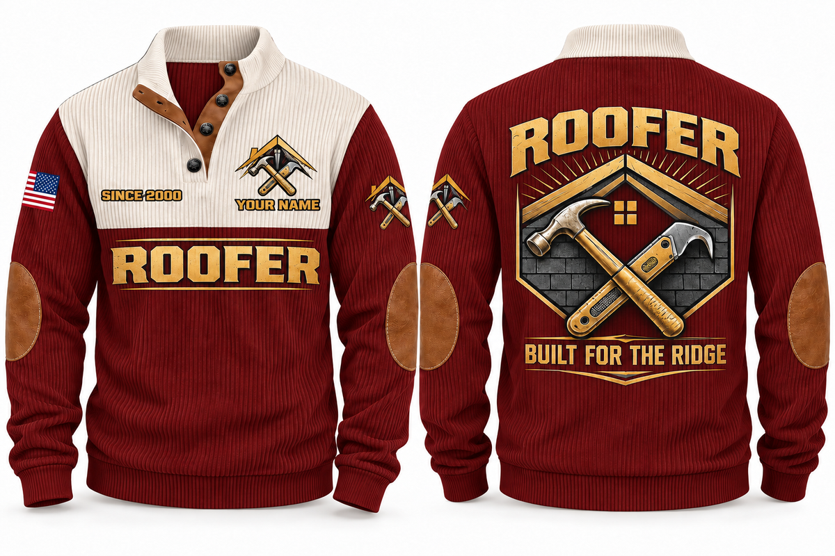 Roofer Ridge Line Sports Sweatshirt in Jujube Red, front and back