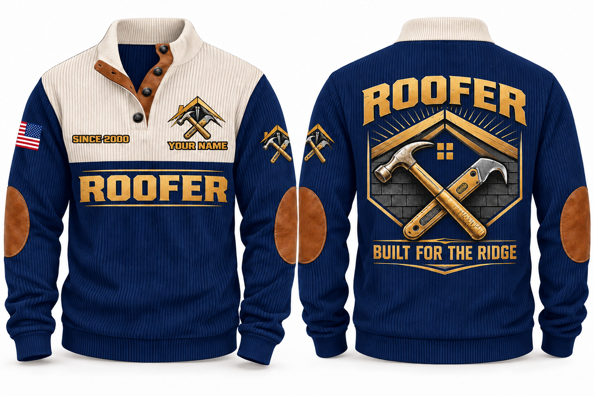 Roofer Ridge Line Sports Sweatshirt in Navy, front and back