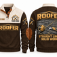 Roofer Straight Lines Sports Sweatshirt in Brown, front and back