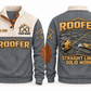 Roofer Straight Lines Sports Sweatshirt in Grey, front and back