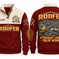 Roofer Straight Lines Sports Sweatshirt in Jujube Red, front and back