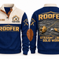 Roofer Straight Lines Sports Sweatshirt in Navy, front and back