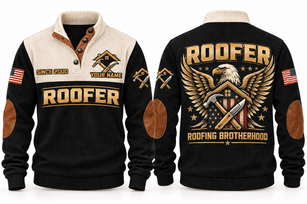 Roofer Roofing Brotherhood Sports Sweatshirt in Black, front and back
