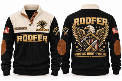 Roofer Roofing Brotherhood Sports Sweatshirt in Black, front and back