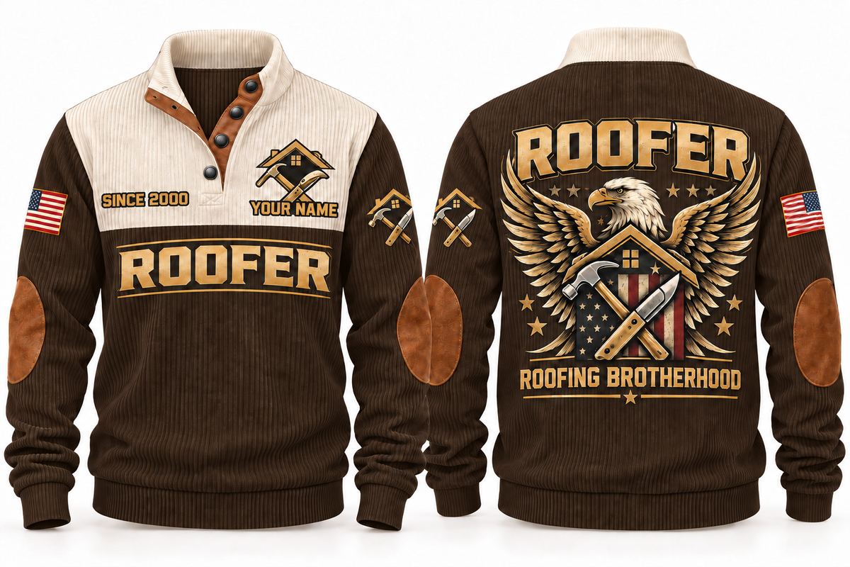 Roofer Roofing Brotherhood Sports Sweatshirt in Brown, front and back