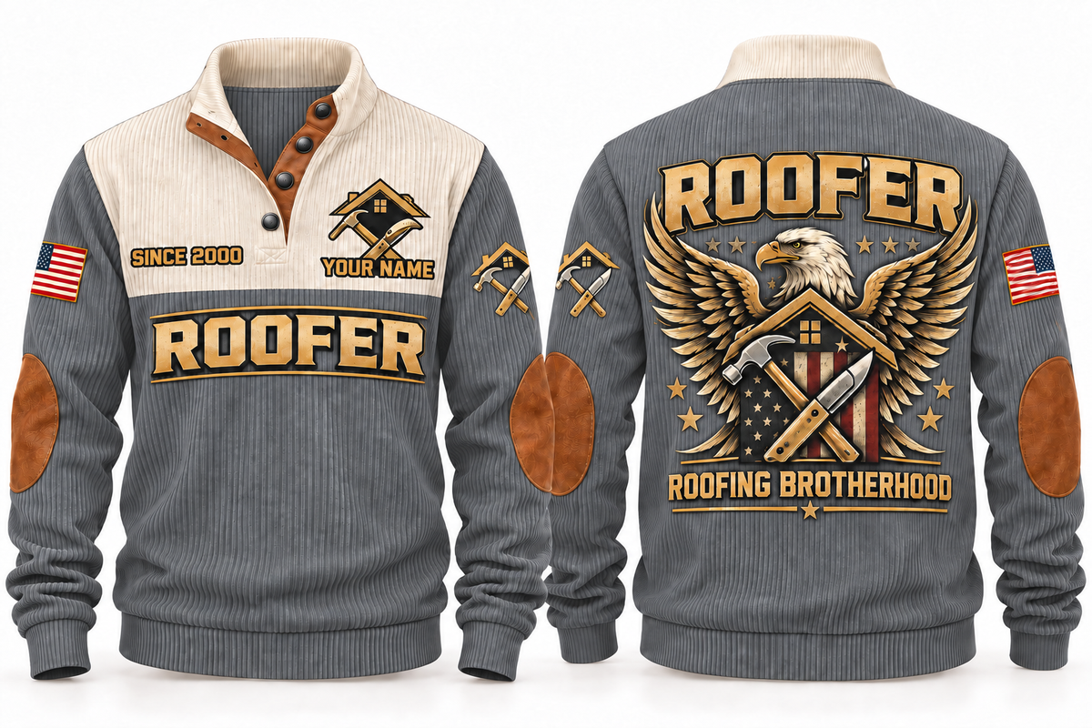 Roofer Roofing Brotherhood Sports Sweatshirt in Grey, front and back