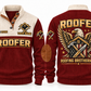 Roofer Roofing Brotherhood Sports Sweatshirt in Jujube Red, front and back