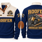 Roofer American Roofer Sports Sweatshirt in Navy, front and back