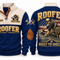 Roofer Built to Shelter Sports Sweatshirt in Navy, front and back