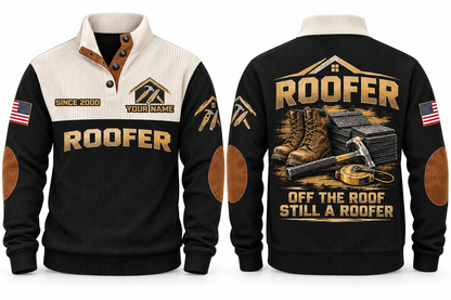 Roofer Off the Roof Sports Sweatshirt in Black, front and back