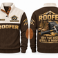 Roofer Off the Roof Sports Sweatshirt in Brown, front and back