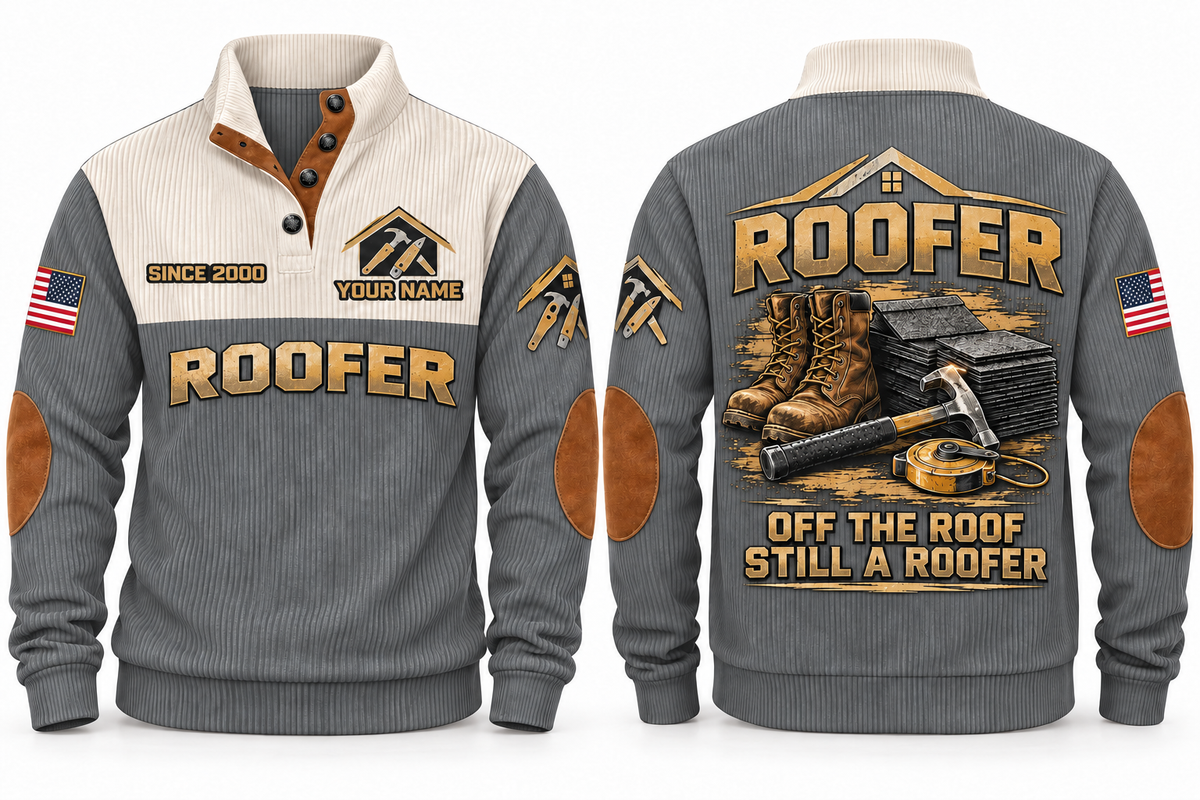 Roofer Off the Roof Sports Sweatshirt in Grey, front and back