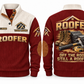 Roofer Off the Roof Sports Sweatshirt in Jujube Red, front and back