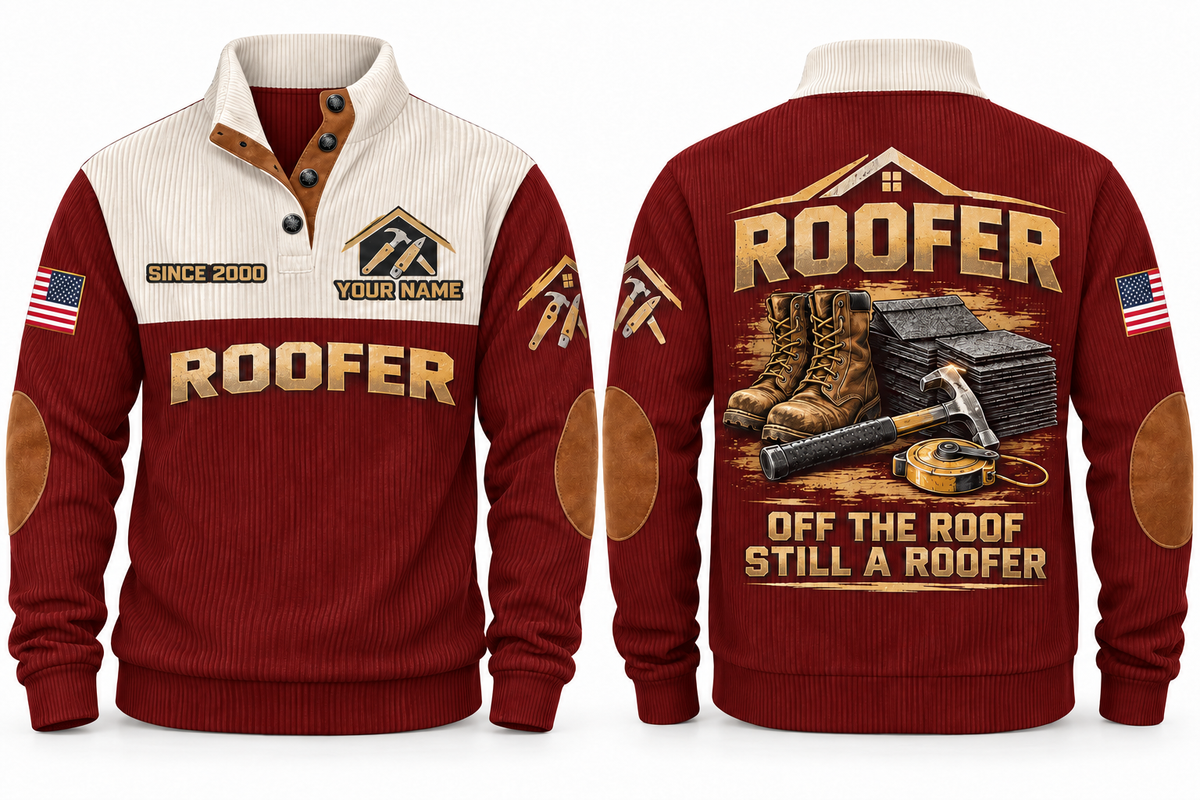 Roofer Off the Roof Sports Sweatshirt in Jujube Red, front and back