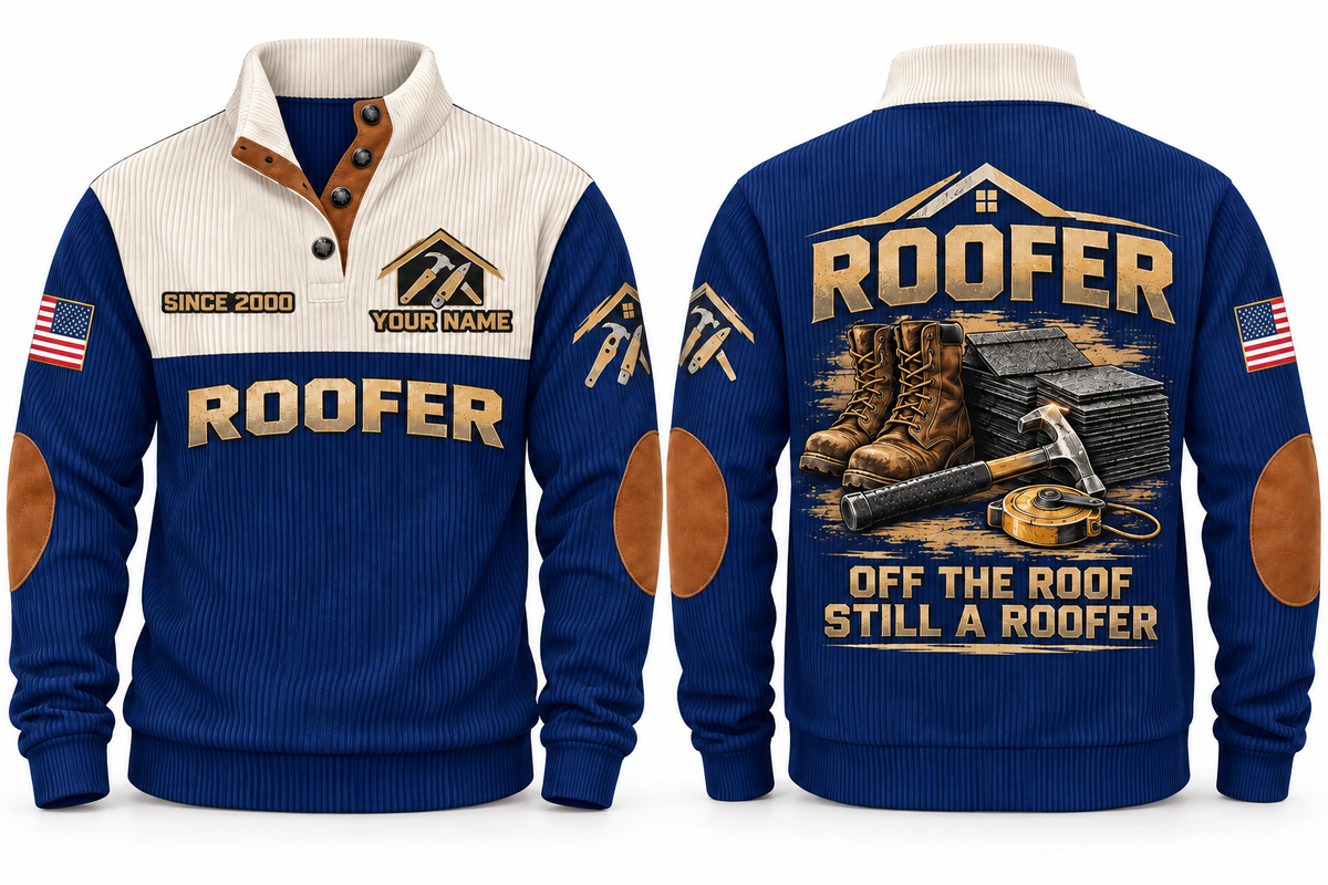 Roofer Off the Roof Sports Sweatshirt in Navy, front and back