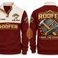 Roofer Covering Your World Sports Sweatshirt in Jujube Red, front and back