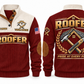 Roofer Pride at Every Pitch Sports Sweatshirt in Jujube Red, front and back