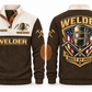 Welder Built by Skill Sports Sweatshirt in Brown, front and back