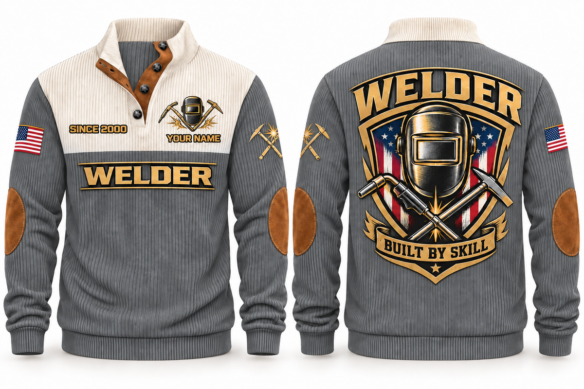 Welder Built by Skill Sports Sweatshirt in Grey, front and back