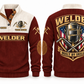 Welder Built by Skill Sports Sweatshirt in Jujube Red, front and back