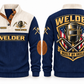 Welder Built by Skill Sports Sweatshirt in Navy, front and back