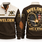 Welder Arc & Steel Sports Sweatshirt in Brown, front and back