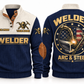 Welder Arc & Steel Sports Sweatshirt in Navy, front and back