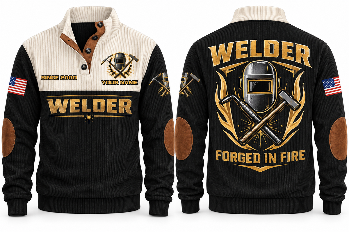 Welder Forged in Fire Sports Sweatshirt in Black, front and back