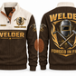 Welder Forged in Fire Sports Sweatshirt in Brown, front and back