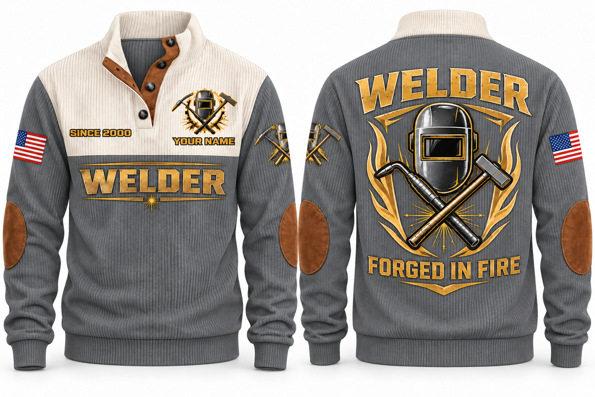 Welder Forged in Fire Sports Sweatshirt in Grey, front and back