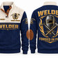 Welder Forged in Fire Sports Sweatshirt in Navy, front and back