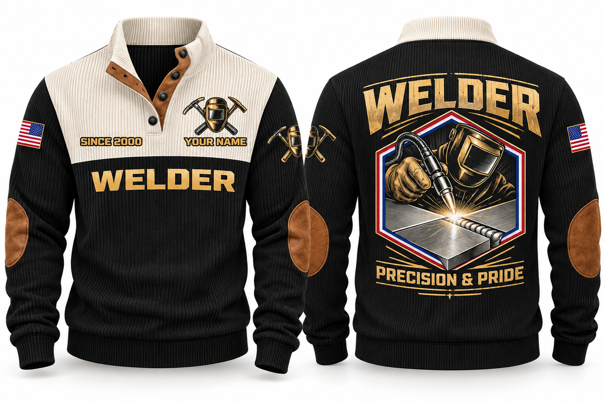 Welder Precision Bead Sports Sweatshirt in Black, front and back