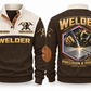 Welder Precision Bead Sports Sweatshirt in Brown, front and back