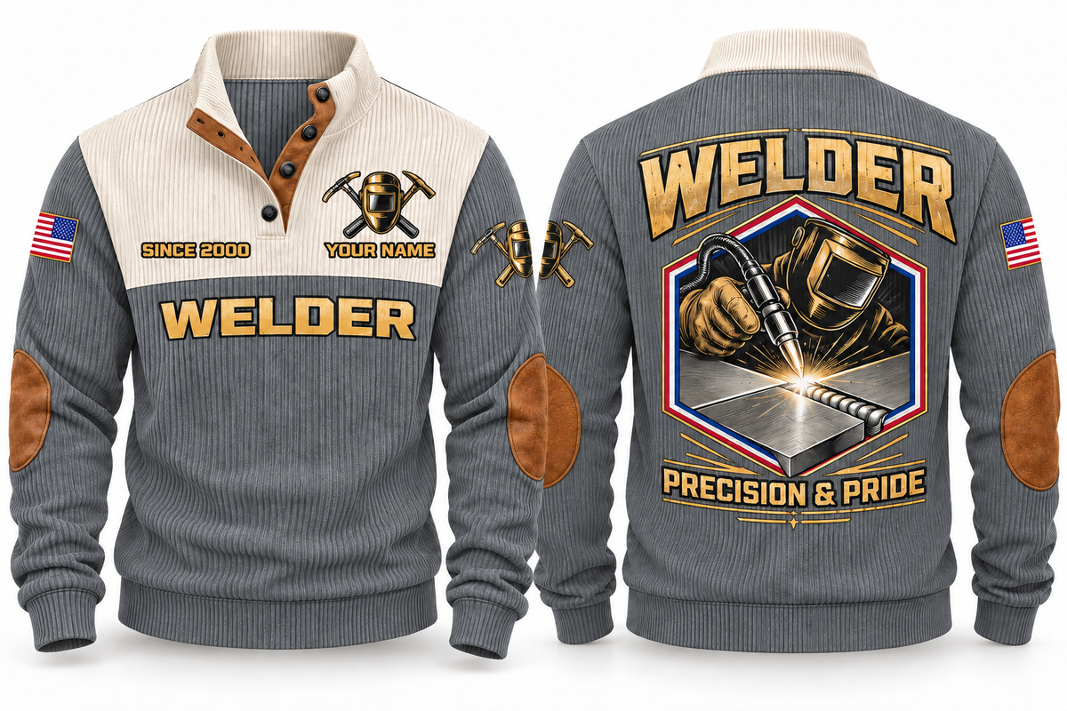 Welder Precision Bead Sports Sweatshirt in Grey, front and back