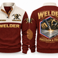 Welder Precision Bead Sports Sweatshirt in Jujube Red, front and back