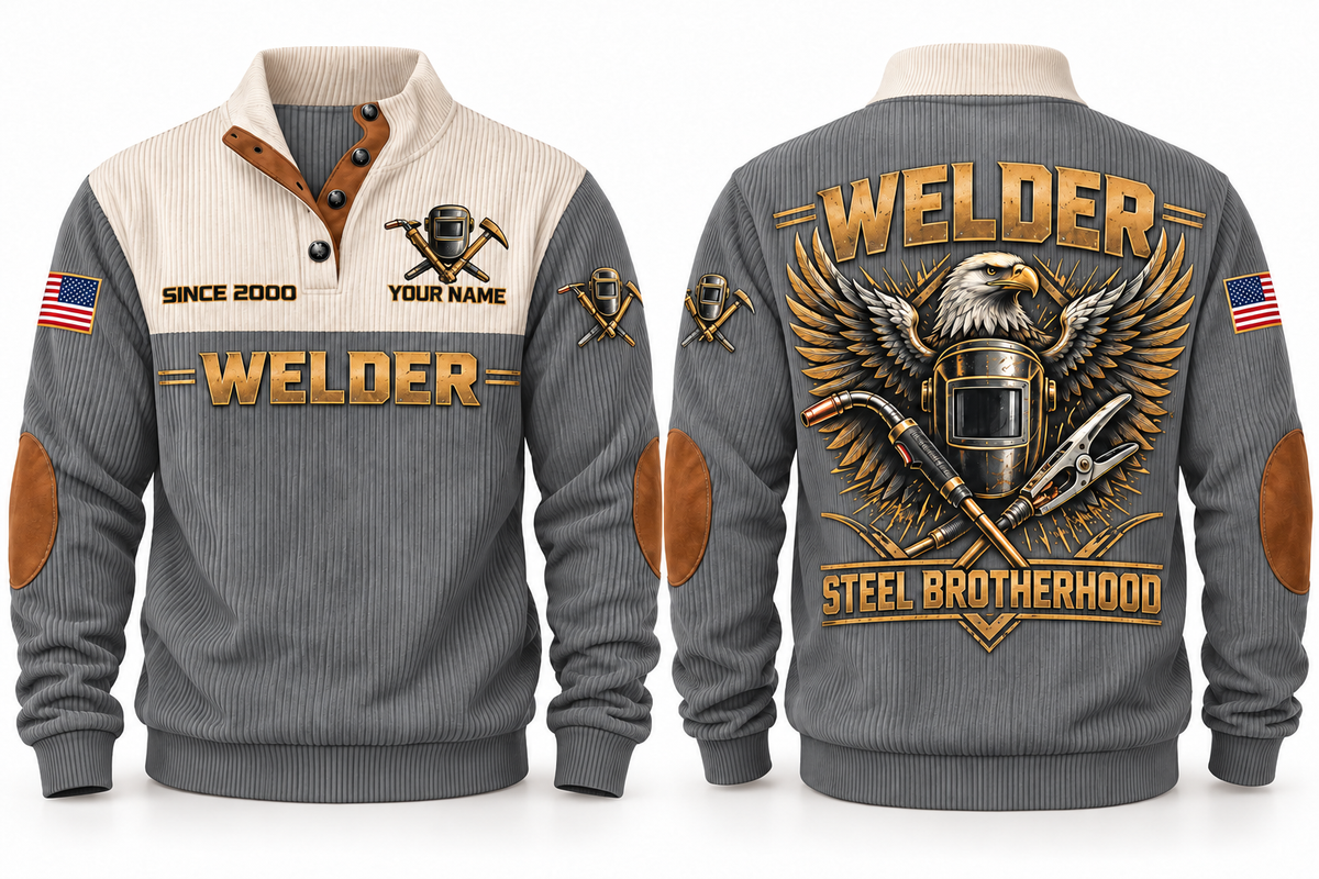 Welder Steel Brotherhood Sports Sweatshirt in Grey, front and back