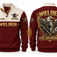 Welder Steel Brotherhood Sports Sweatshirt in Jujube Red, front and back