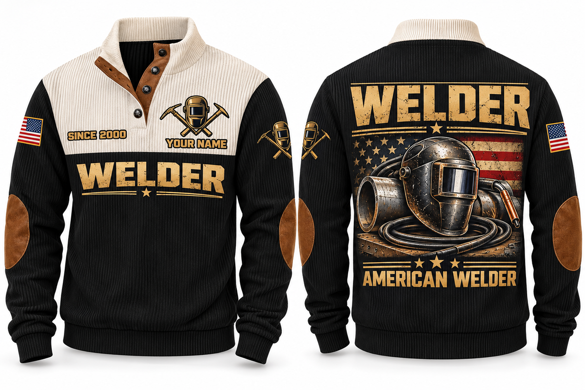 Welder American Welder Sports Sweatshirt in Black, front and back