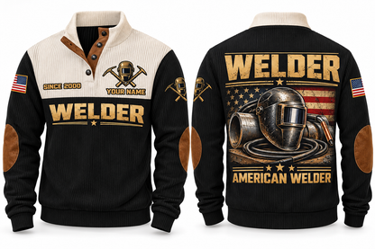 Welder American Welder Sports Sweatshirt in Black, front and back