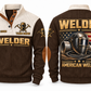 Welder American Welder Sports Sweatshirt in Brown, front and back