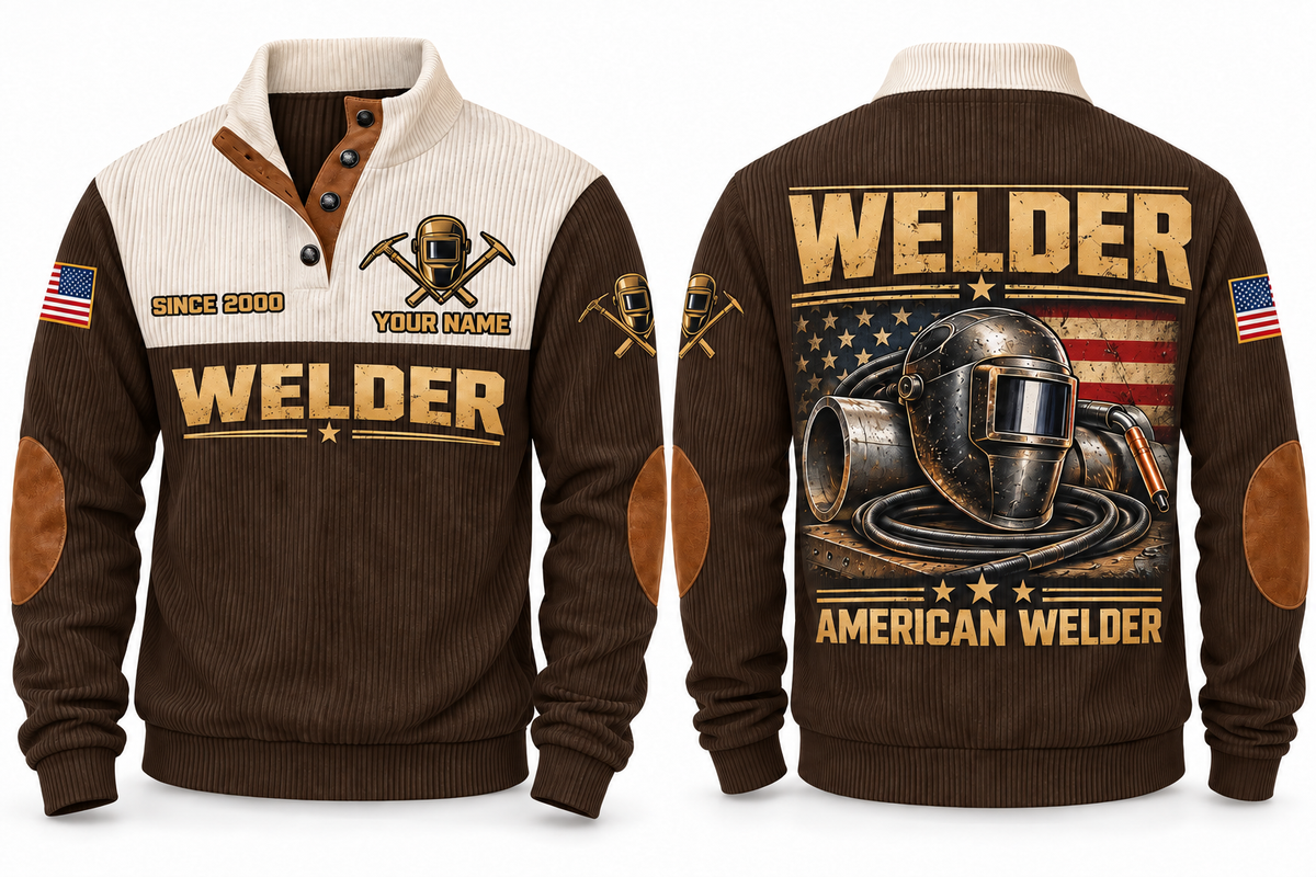 Welder American Welder Sports Sweatshirt in Brown, front and back