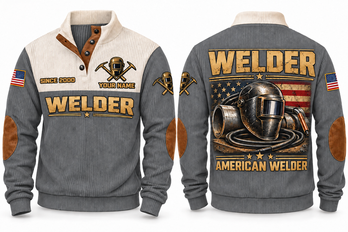 Welder American Welder Sports Sweatshirt in Grey, front and back
