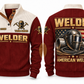 Welder American Welder Sports Sweatshirt in Jujube Red, front and back