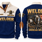 Welder American Welder Sports Sweatshirt in Navy, front and back