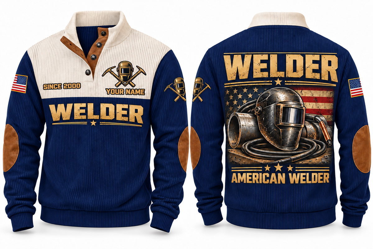 Welder American Welder Sports Sweatshirt in Navy, front and back