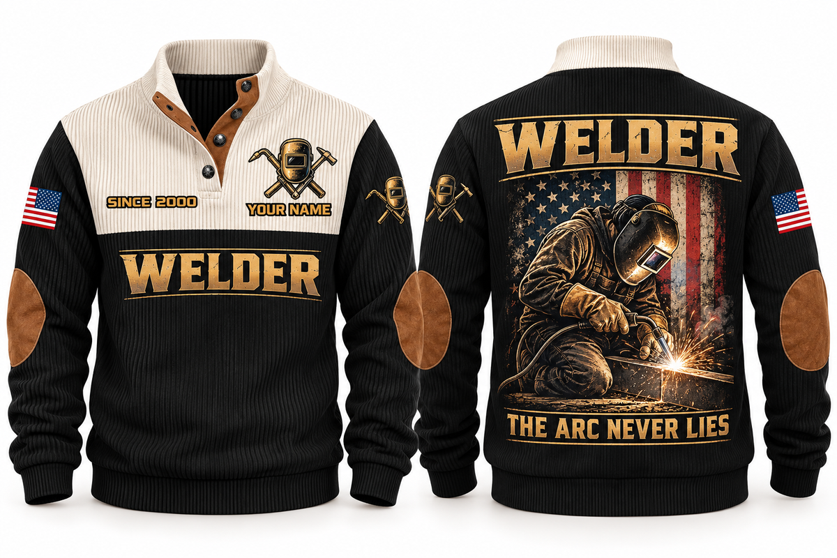 Welder The Arc Never Lies Sports Sweatshirt in Black, front and back