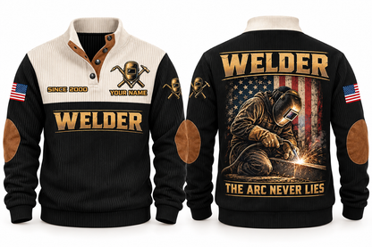Welder The Arc Never Lies Sports Sweatshirt in Black, front and back