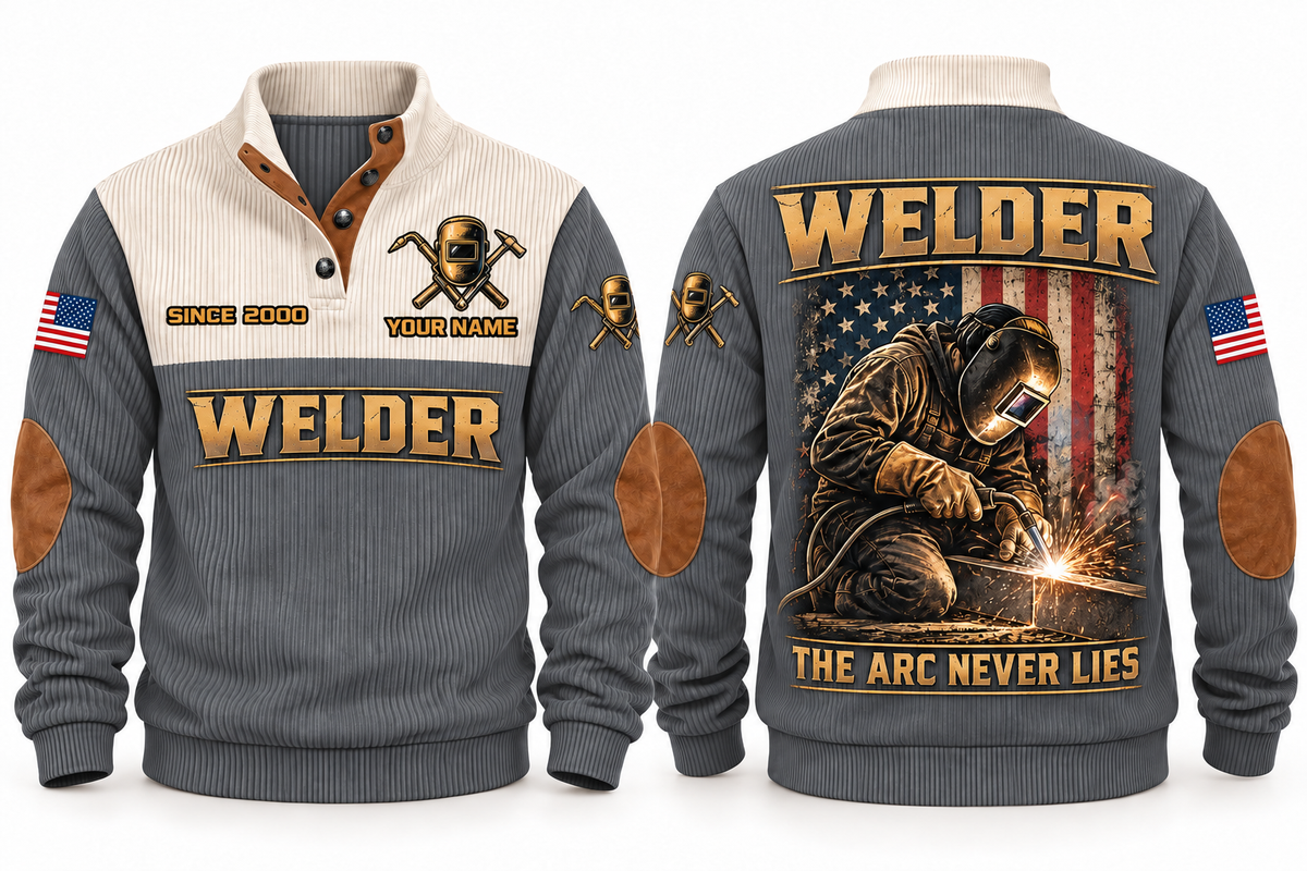 Welder The Arc Never Lies Sports Sweatshirt in Grey, front and back