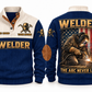 Welder The Arc Never Lies Sports Sweatshirt in Navy, front and back